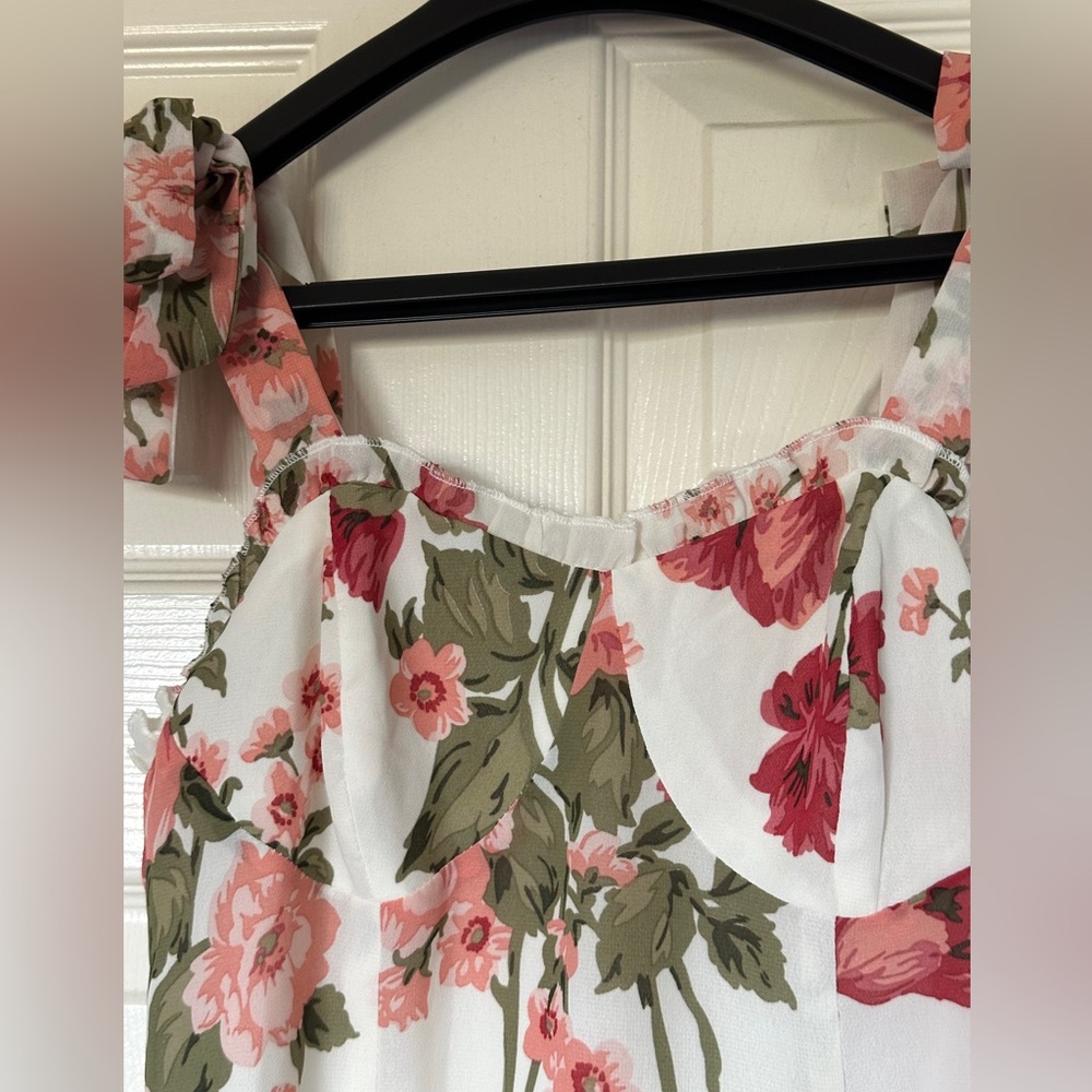NLW Floral White Tie Sleeve Summer Dress - Picture 2 of 4